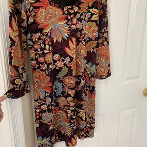 Salaam Dress, size large, knee length, vibrant fall colors, scoop neckline